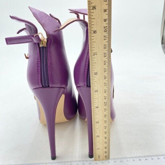 FSJ Purple Ankle Boots Pumps High Heel Color Rhinestones Pointed Toe Zipper Shoe - Picture 5 of 8